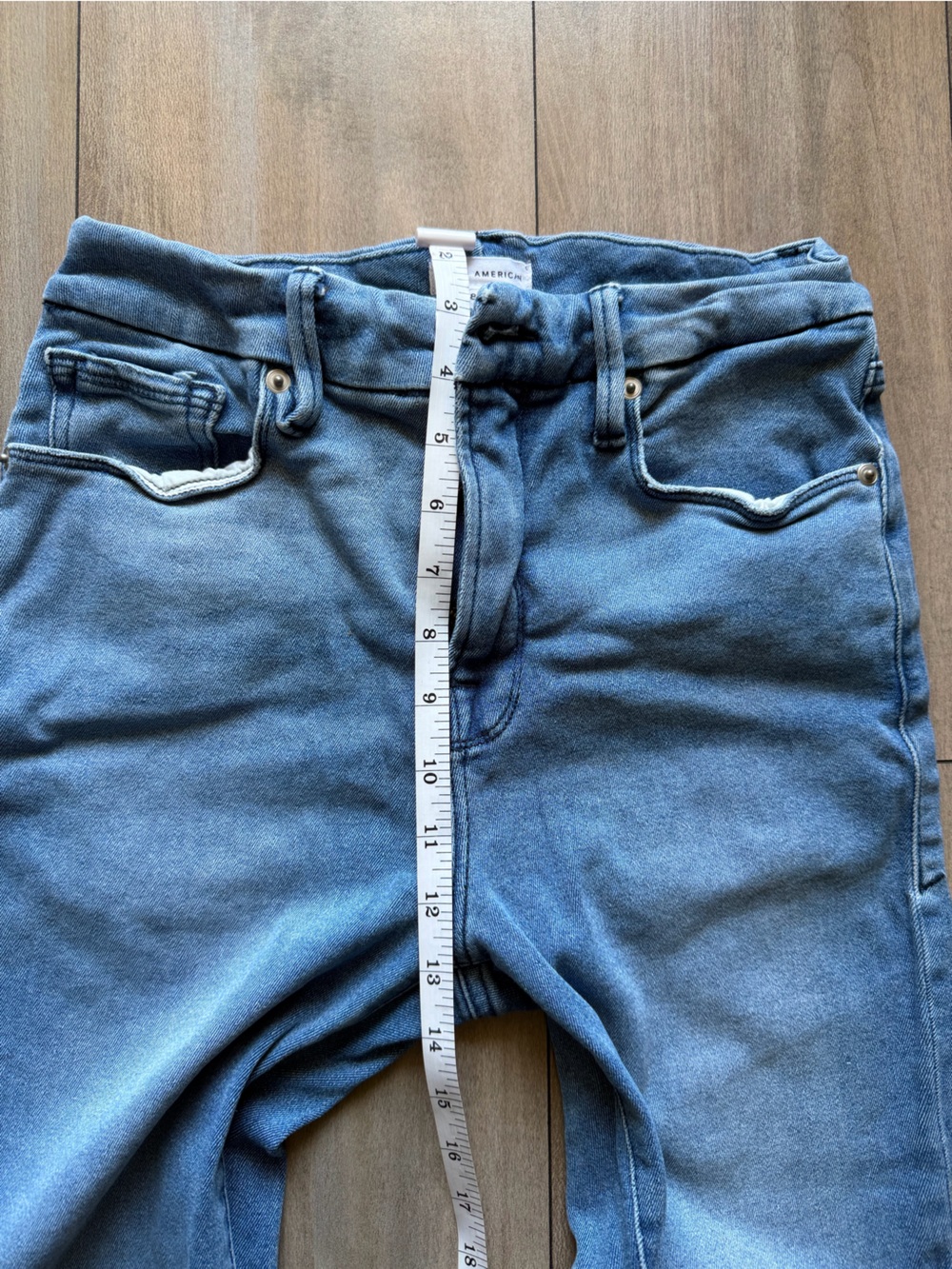 Good American Light Blue Straight Leg Jeans with Frayed Hem - Picture 5 of 14